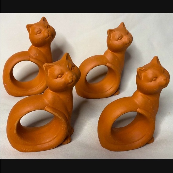 Vintage Terra Cotta Cat Napkin Ring Holders - Picture 2 of 7